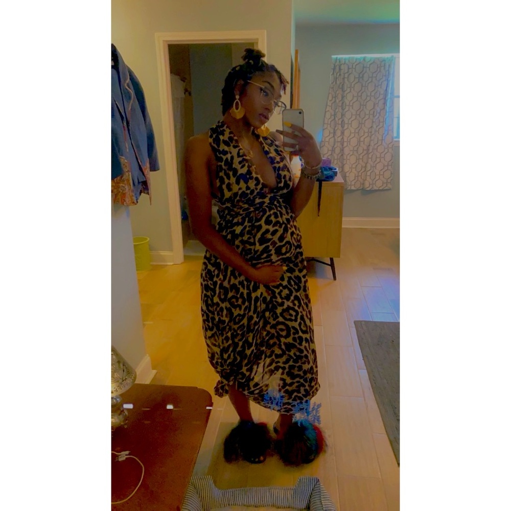 Cheetah Print Backless Maxi Dress